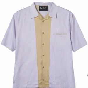 Nat Nast Silk Shirt Mens L Retro Bowling Camp Collar Resort Button Up
